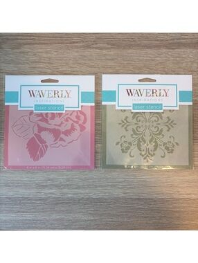 Waverly Inspirations Laser Stencil Lot of 2 Floral Damask 6x6 Craft Painting DIY